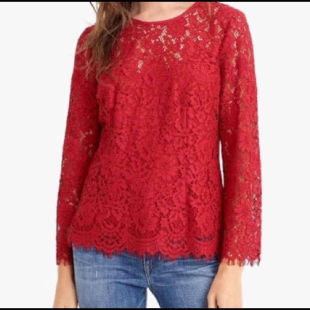 J Crew Red Lace Blouse With Cami NWT